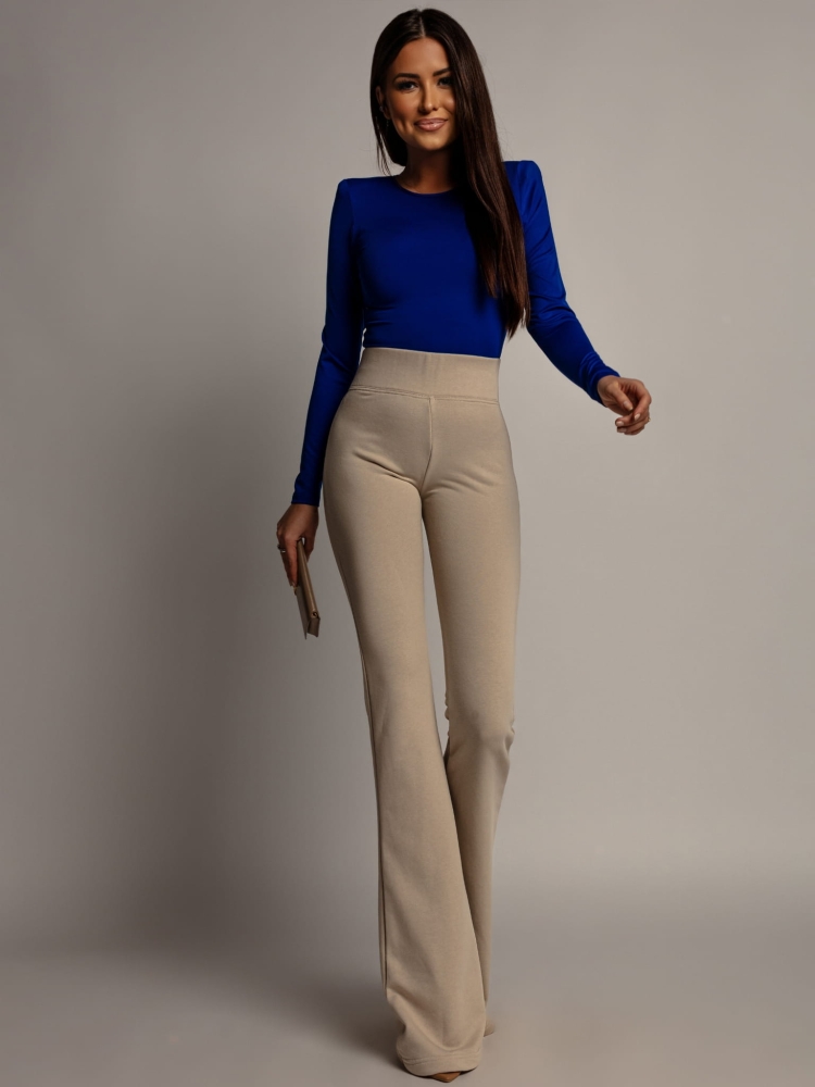 Spodnie dzwony z wysokim stanem jasny beż PREMIUM Polska produkcja