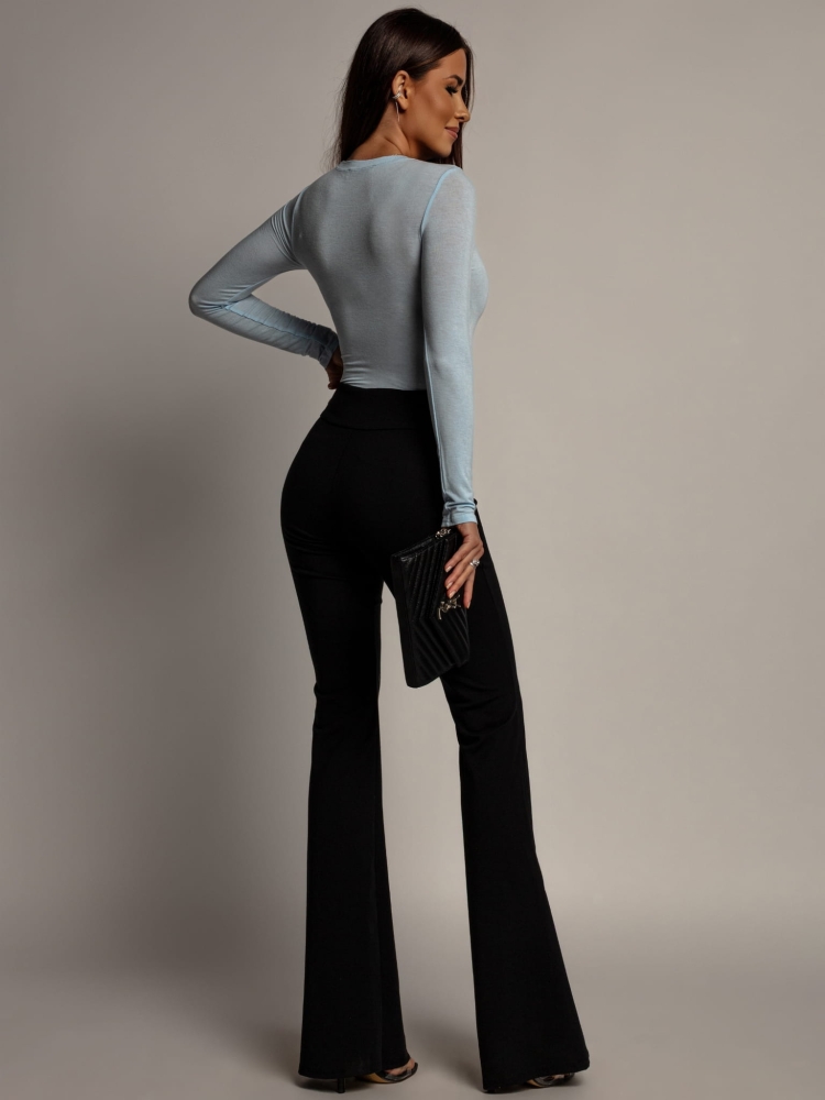 Bluzka klasyczna bawełniana na długi rękaw błękitna