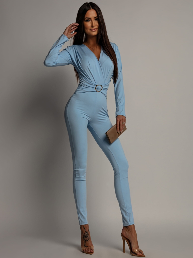 Kombinezon klasyczny z klamrą ozdobną niebieski