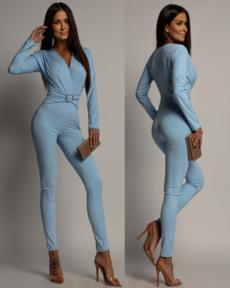 Kombinezon klasyczny z klamrą ozdobną niebieski