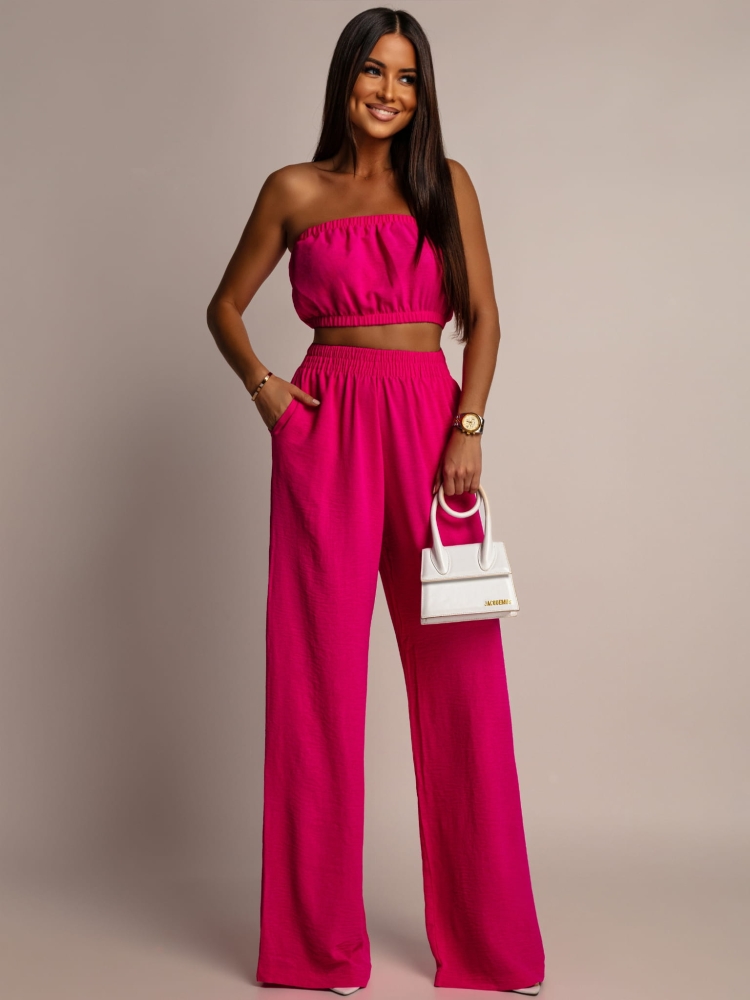 Komplet 3-częściowy koszula z topem oraz długie spodnie fuksja PREMIUM Polska produkcja