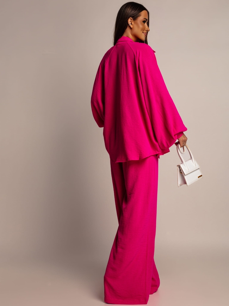 Komplet 3-częściowy koszula z topem oraz długie spodnie fuksja PREMIUM Polska produkcja