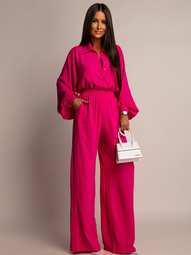 Komplet 3-częściowy koszula z topem oraz długie spodnie fuksja PREMIUM Polska produkcja