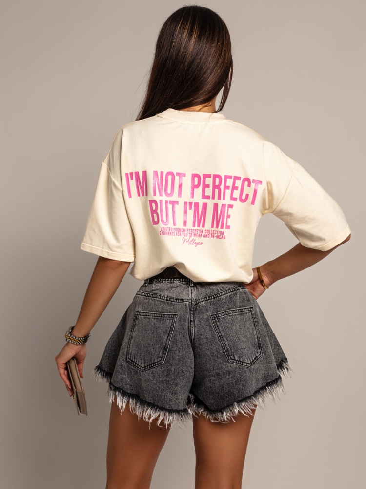 T-shirt I'am not perfect but I'm me  kremowy PREMIUM Polska produkcja