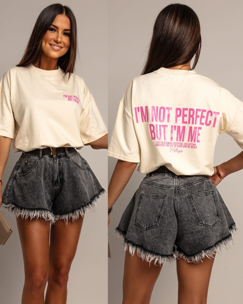 T-shirt I'am not perfect but I'm me  kremowy PREMIUM Polska produkcja