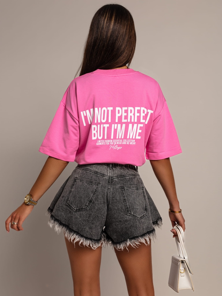 T-shirt I'am not perfect but I'm me różowy PREMIUM Polska produkcja