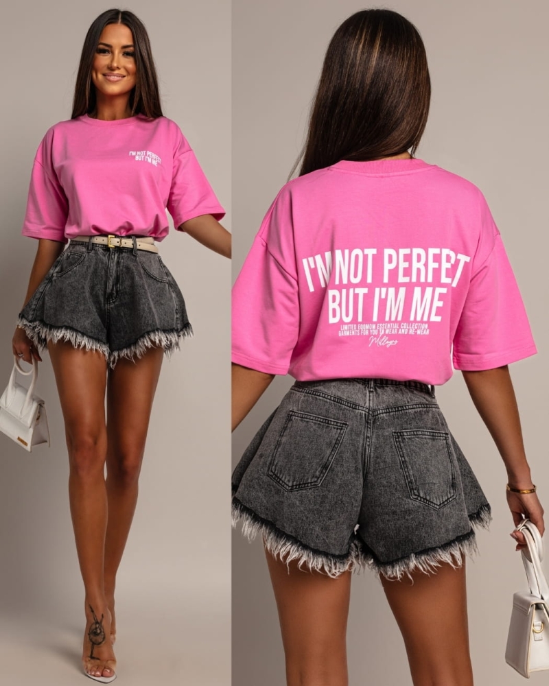 T-shirt I'am not perfect but I'm me różowy PREMIUM Polska produkcja