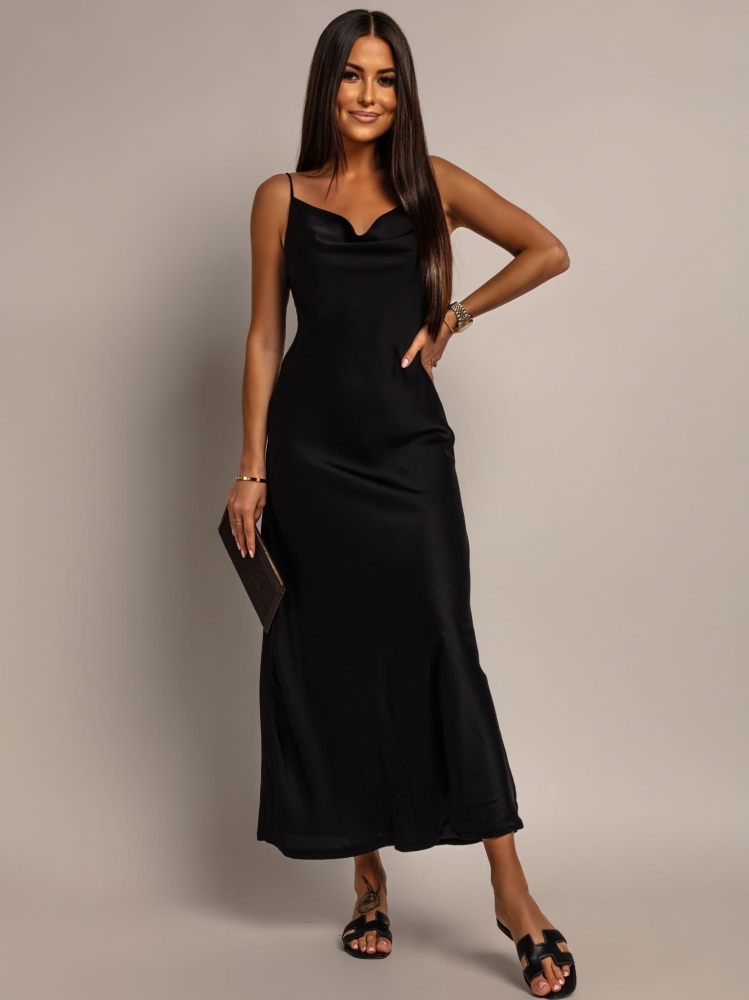 Sukienka satynowa midi klasyczna czarna