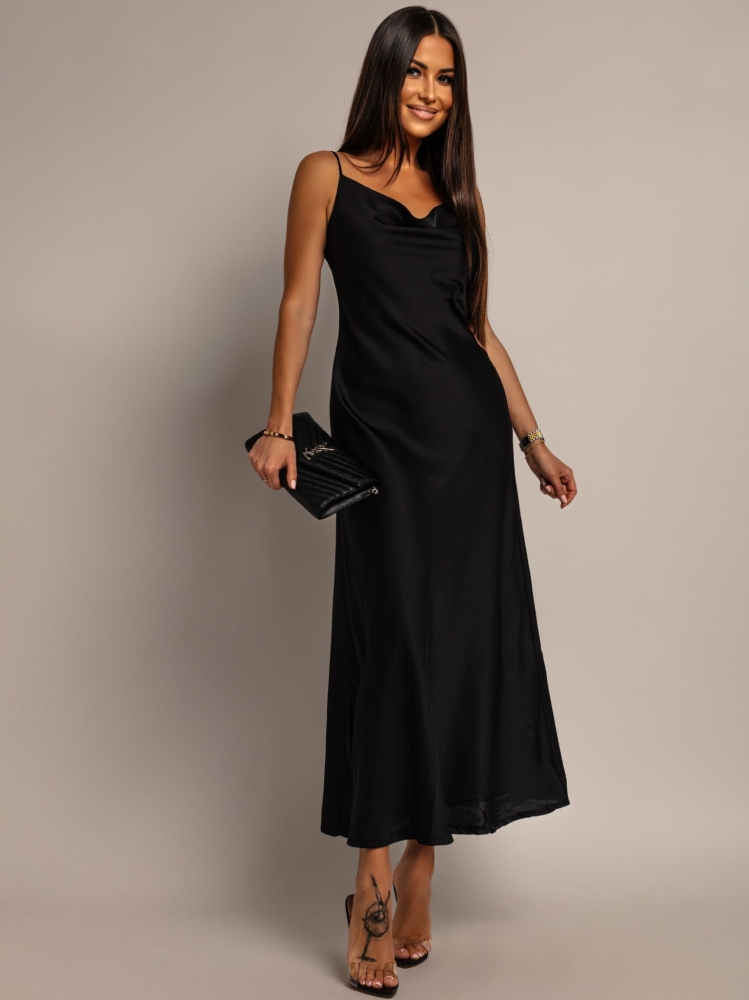 Sukienka satynowa midi klasyczna czarna