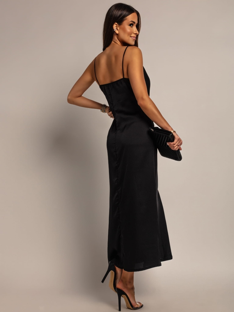 Sukienka satynowa midi klasyczna czarna