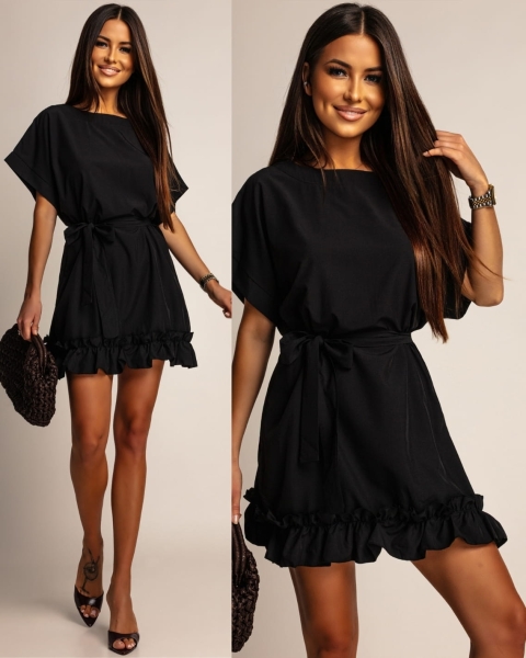 Sukienka mini letnia wiązana na krótki rękaw czarna