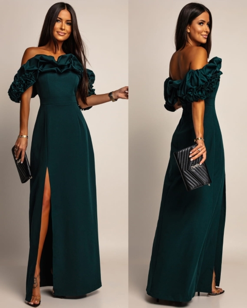 Sukienka hiszpanka MAXI z doczepianmi ramiączkami butekowa zieleń PREMIUM Polska produkcja