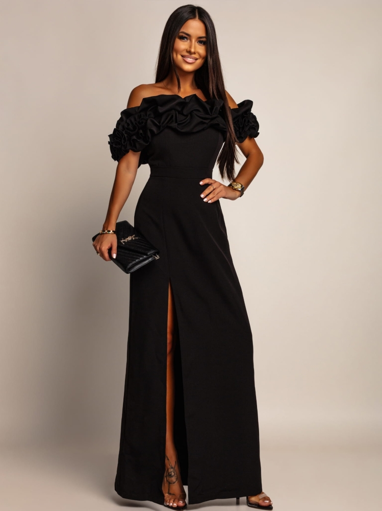 Sukienka hiszpanka MAXI z doczepianmi ramiączkami czarna PREMIUM Polska produkcja