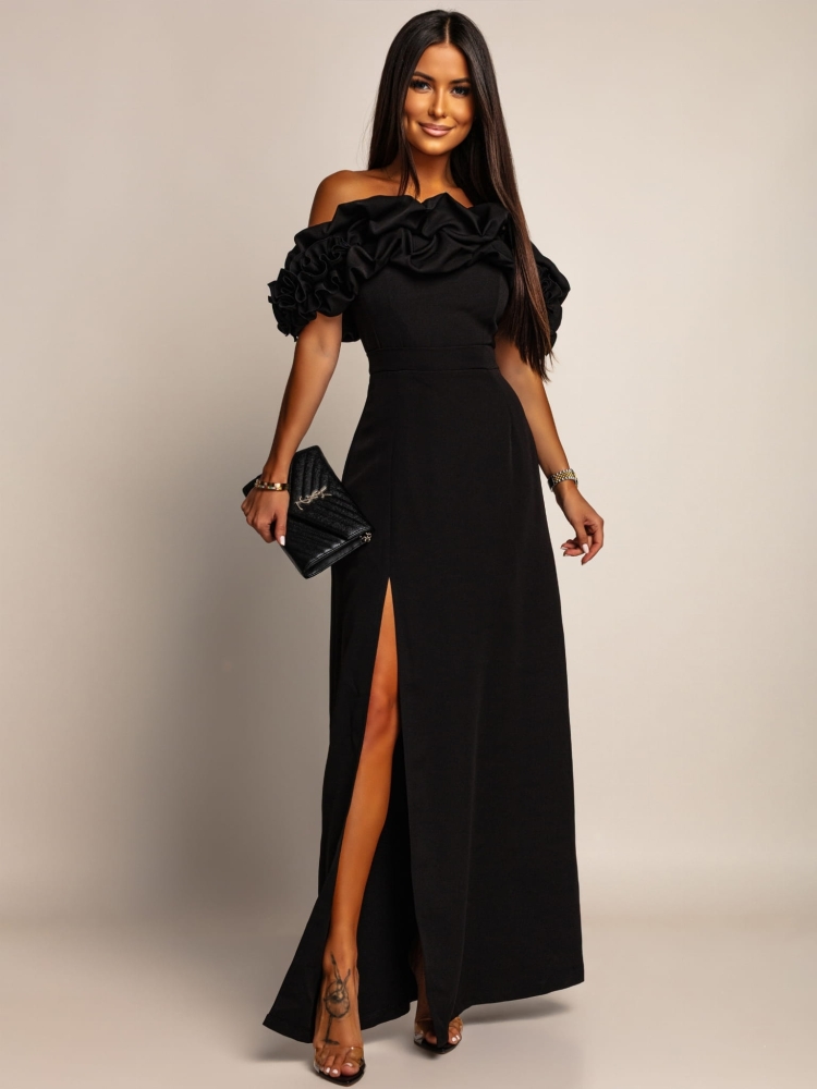 Sukienka hiszpanka MAXI z doczepianmi ramiączkami czarna PREMIUM Polska produkcja