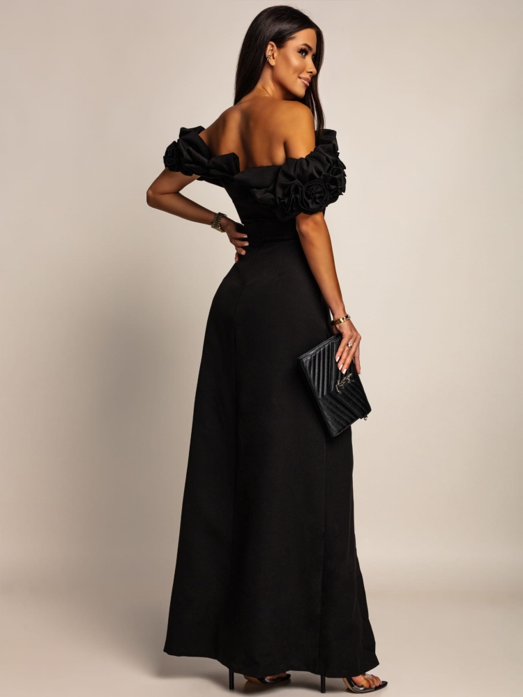 Sukienka hiszpanka MAXI z doczepianmi ramiączkami czarna PREMIUM Polska produkcja