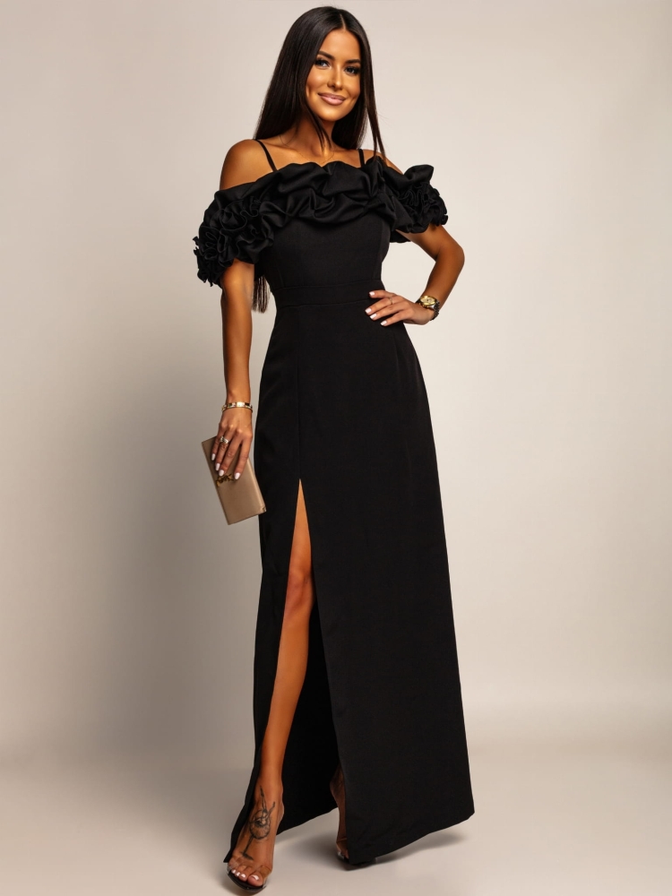 Sukienka hiszpanka MAXI z doczepianmi ramiączkami czarna PREMIUM Polska produkcja