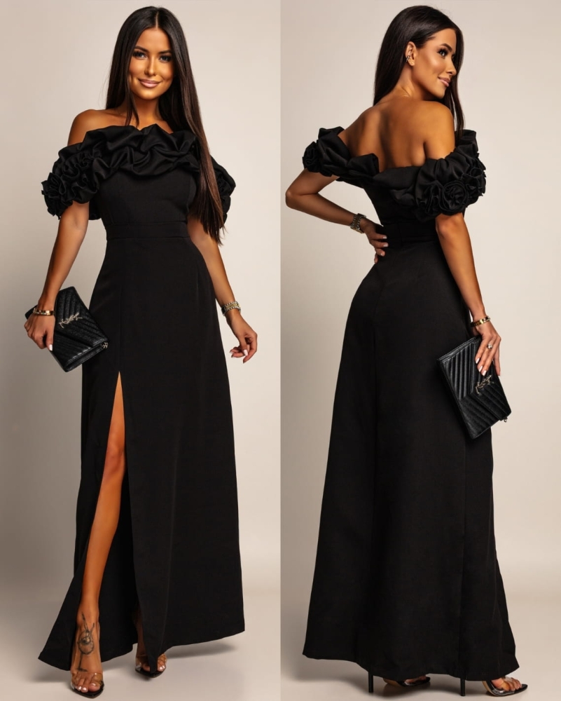 Sukienka hiszpanka MAXI z doczepianmi ramiączkami czarna PREMIUM Polska produkcja