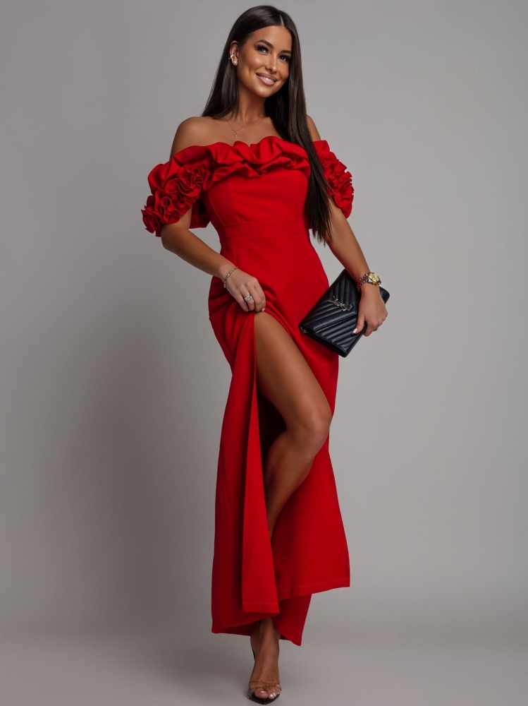 Sukienka hiszpanka MAXI z doczepianmi ramiączkami czerwona PREMIUM Polska produkcja