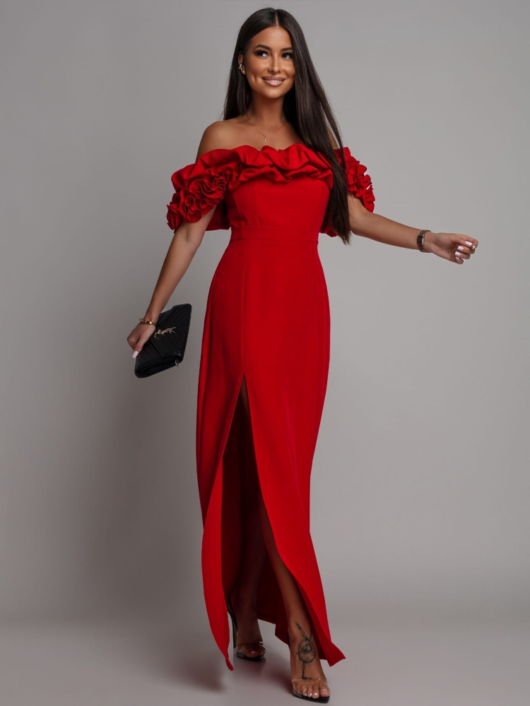 Sukienka hiszpanka MAXI z doczepianmi ramiączkami czerwona PREMIUM Polska produkcja