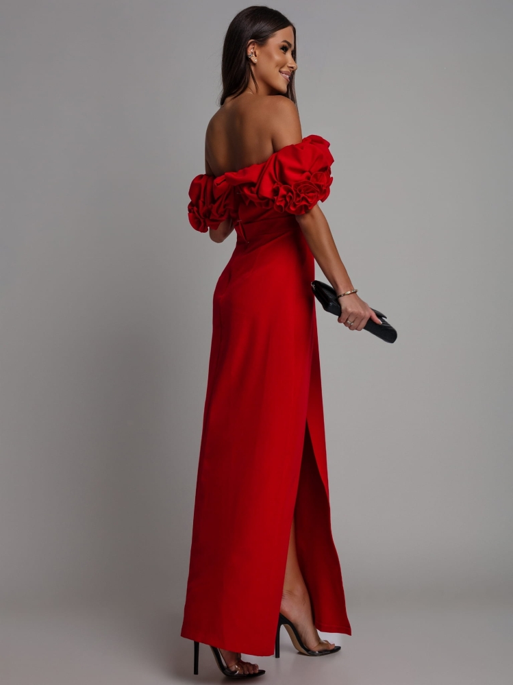 Sukienka hiszpanka MAXI z doczepianmi ramiączkami czerwona PREMIUM Polska produkcja