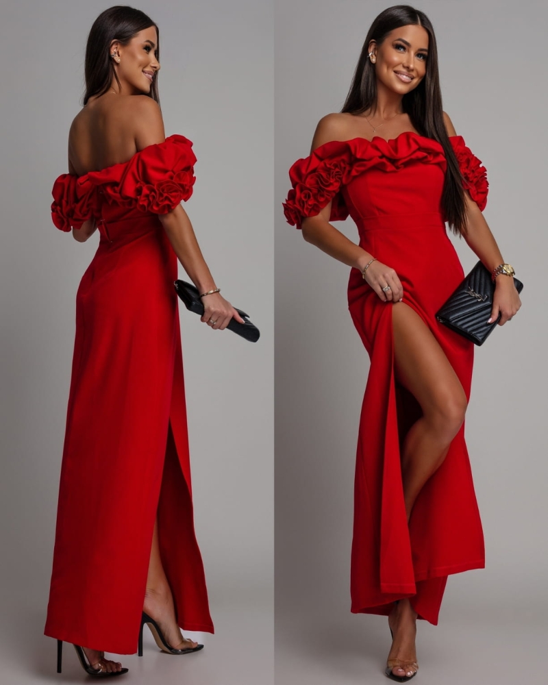 Sukienka hiszpanka MAXI z doczepianmi ramiączkami czerwona PREMIUM Polska produkcja