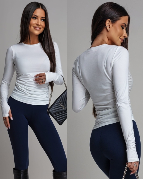 Bluzka z marszczeniem w talii biała PREMIUM Polska Produkcja