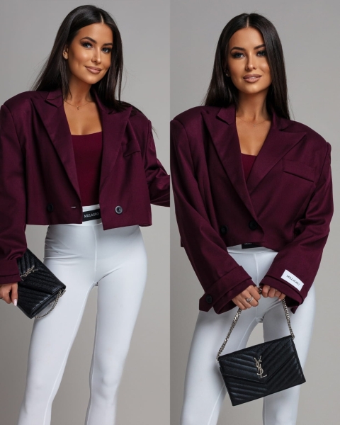 Marynarka krótka burgund  PREMIUM Polska produkcja