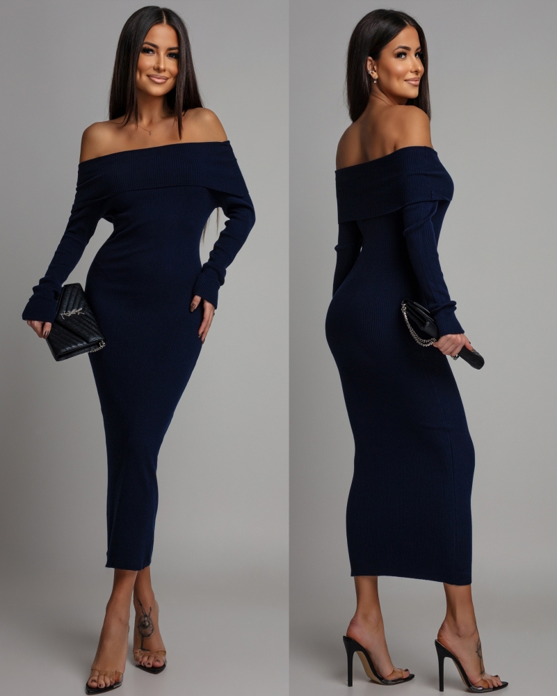 Sukienka hiszpanka midi na długi rękaw granatowa