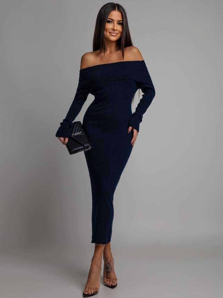 Sukienka hiszpanka midi na długi rękaw granatowa