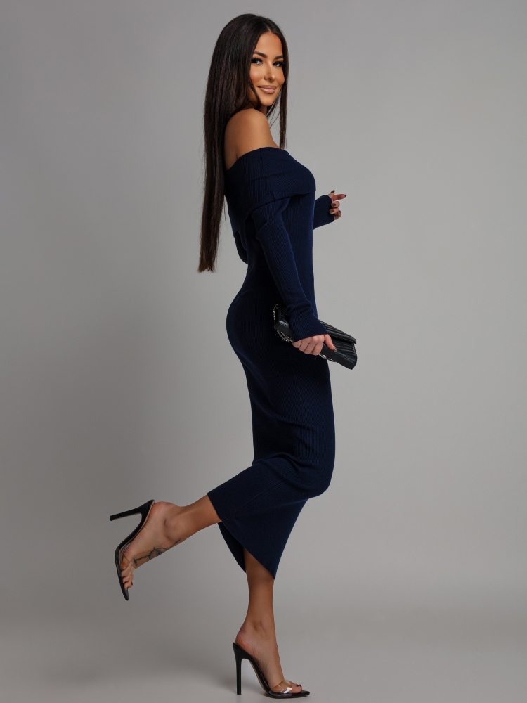 Sukienka hiszpanka midi na długi rękaw granatowa