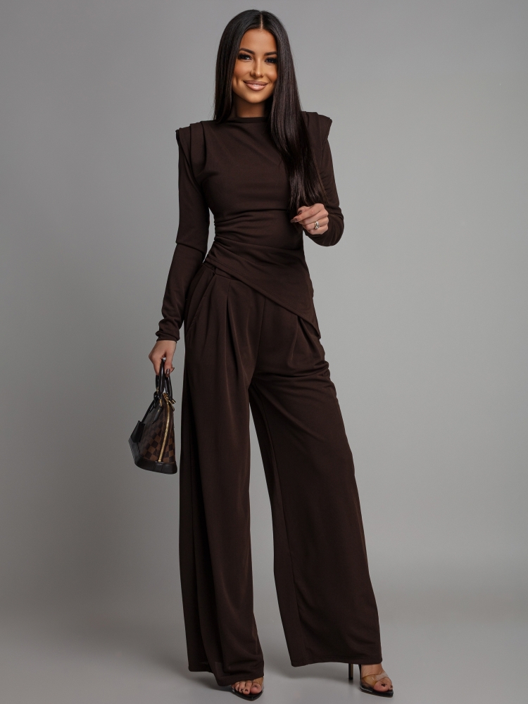 Komplet bluzka na długi rękaw oraz spodnie czekoladowy