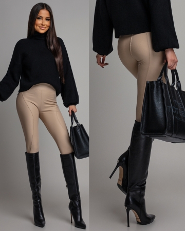 Leginsy eko skóra beżowe