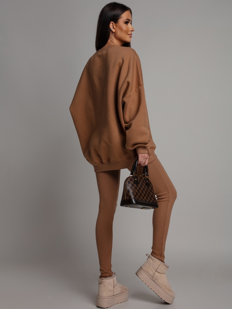 Komplet dresowy bluza V2  oversize oraz leginsy camel PREMIUM Polska Produkcja
