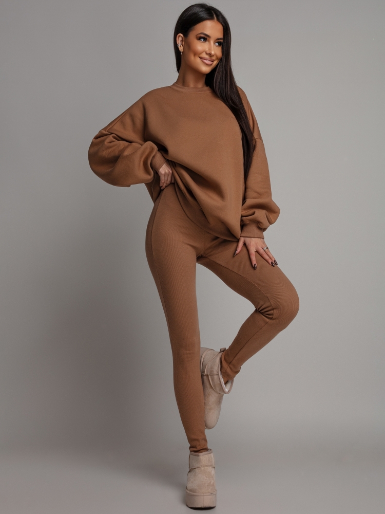 Komplet dresowy bluza V2  oversize oraz leginsy camel PREMIUM Polska Produkcja