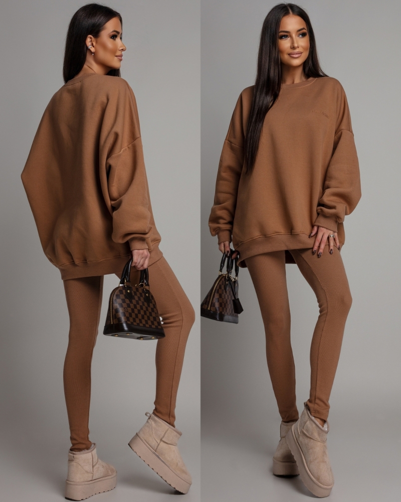 Komplet dresowy bluza V2  oversize oraz leginsy camel PREMIUM Polska Produkcja
