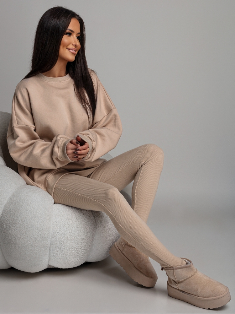 Komplet dresowy bluza V2  oversize oraz leginsy beżowy PREMIUM Polska Produkcja