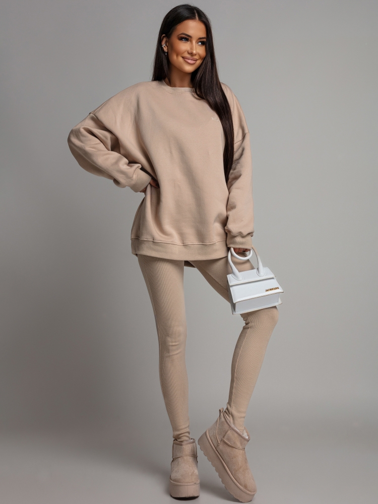 Komplet dresowy bluza V2  oversize oraz leginsy beżowy PREMIUM Polska Produkcja
