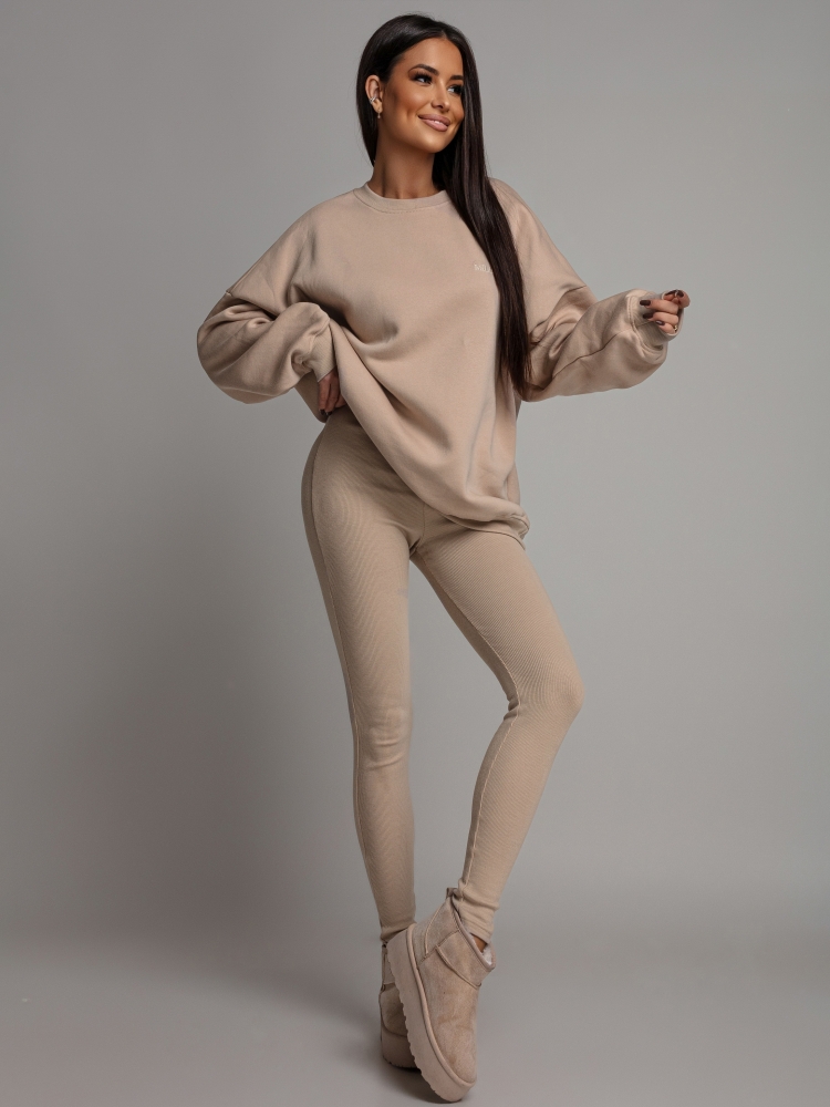 Komplet dresowy bluza V2  oversize oraz leginsy beżowy PREMIUM Polska Produkcja