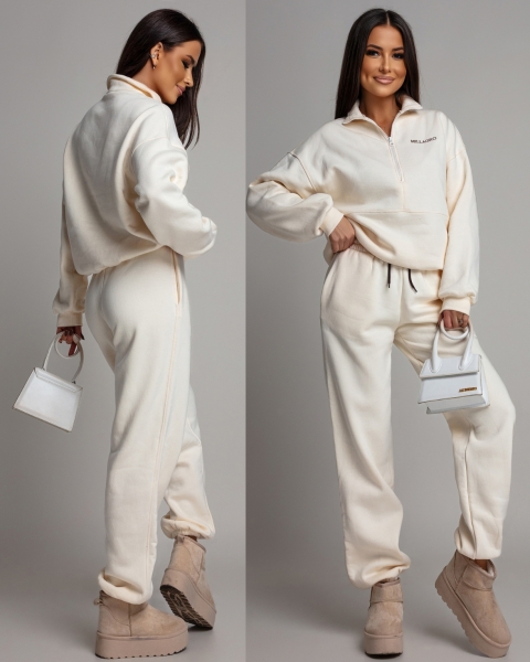 Komplet dresowy bluza z zamkiem oraz spodnie kremowy PREMIUM Polska Produkcja
