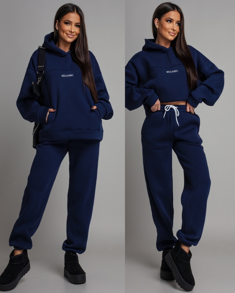 Komplet dresowy bluza z kieszeniami i  spodnie granatowy PREMIUM Polska Produkcja