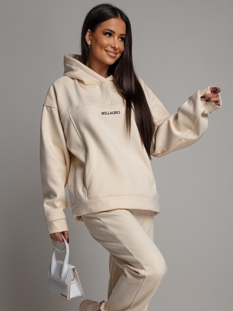 Komplet dresowy bluza z kieszeniami i  spodnie ecru PREMIUM Polska Produkcja