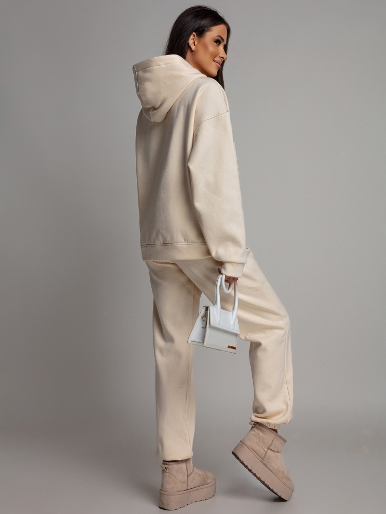 Komplet dresowy bluza z kieszeniami i  spodnie ecru PREMIUM Polska Produkcja