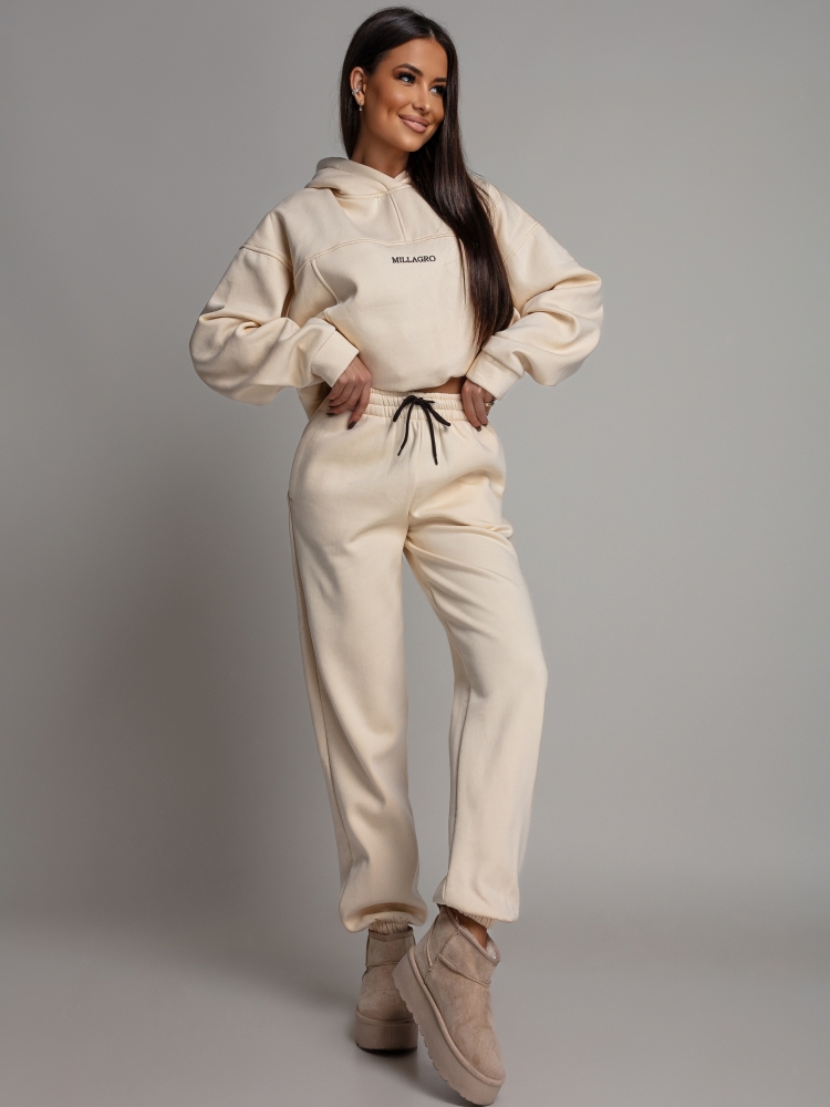 Komplet dresowy bluza z kieszeniami i  spodnie ecru PREMIUM Polska Produkcja
