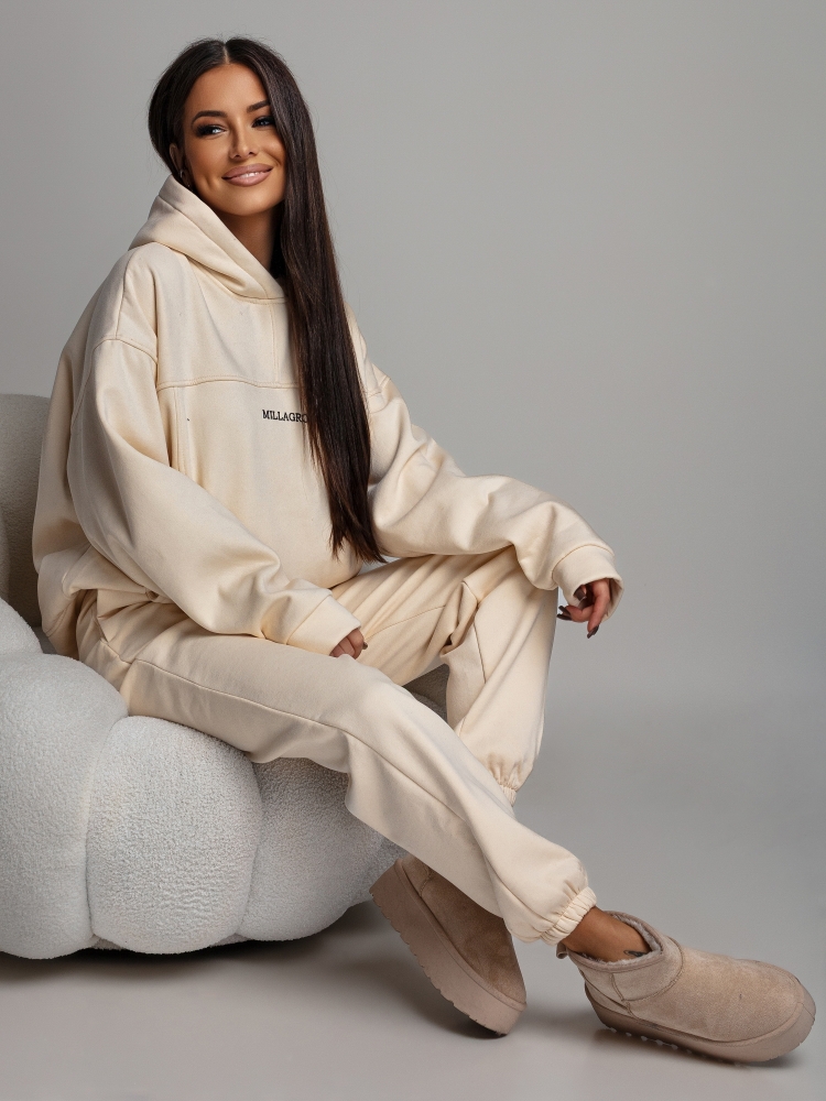 Komplet dresowy bluza z kieszeniami i  spodnie ecru PREMIUM Polska Produkcja