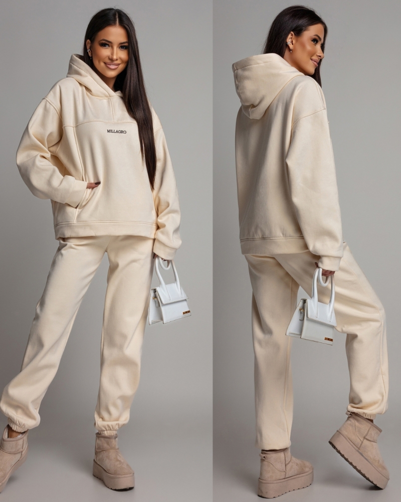 Komplet dresowy bluza z kieszeniami i  spodnie ecru PREMIUM Polska Produkcja