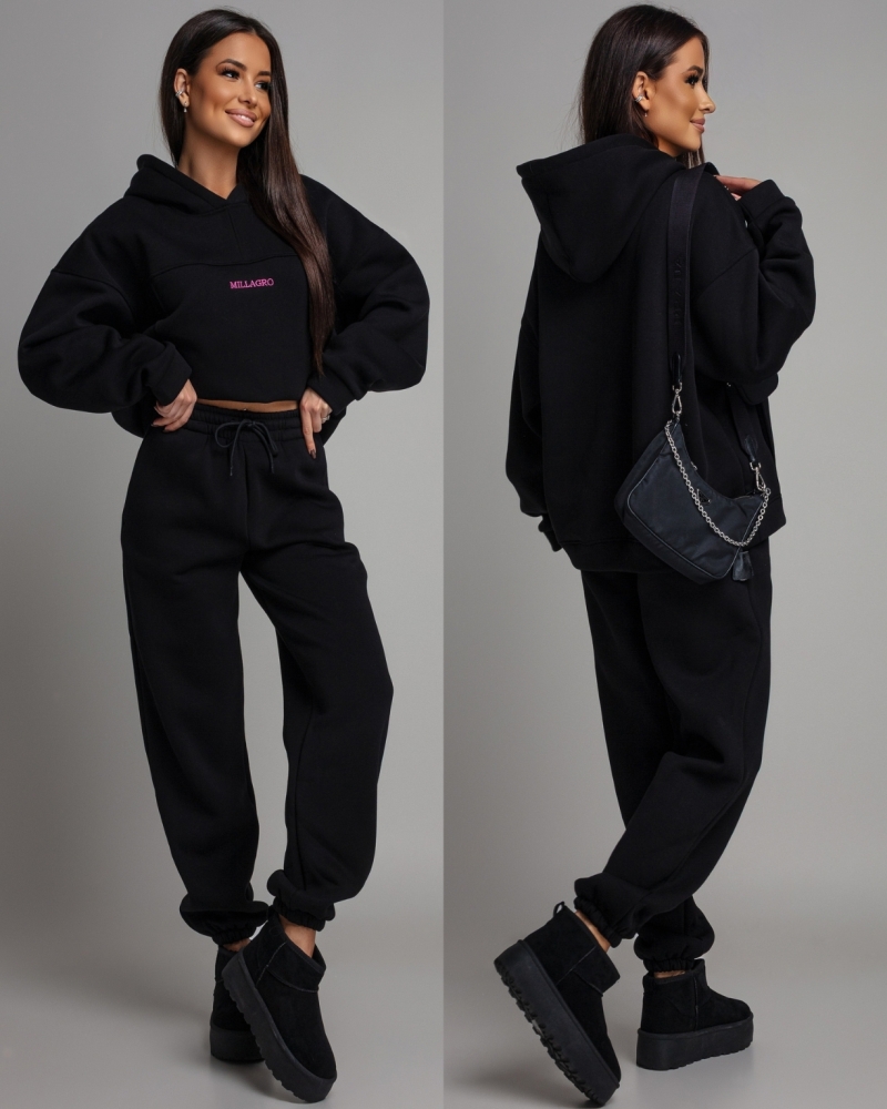 Komplet dresowy bluza z kieszeniami i  spodnie czarny PREMIUM Polska Produkcja