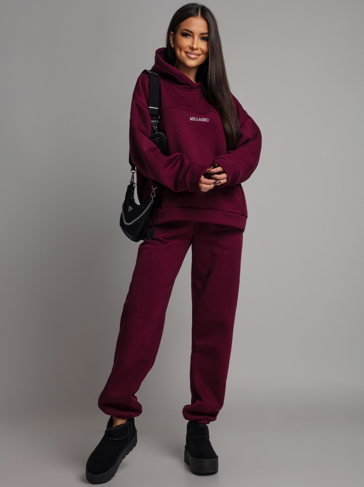 Komplet dresowy bluza z kieszeniami i  spodnie bordowy PREMIUM Polska Produkcja