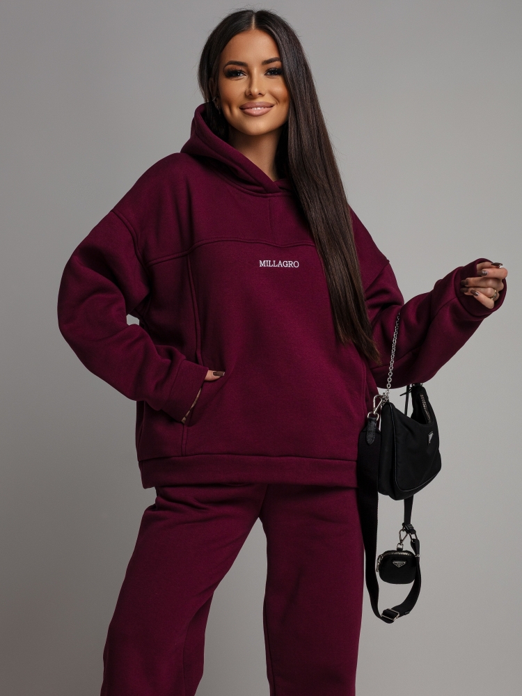 Komplet dresowy bluza z kieszeniami i  spodnie bordowy PREMIUM Polska Produkcja