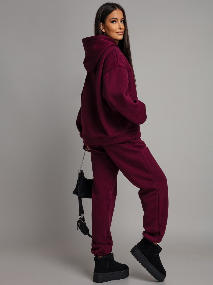 Komplet dresowy bluza z kieszeniami i  spodnie bordowy PREMIUM Polska Produkcja