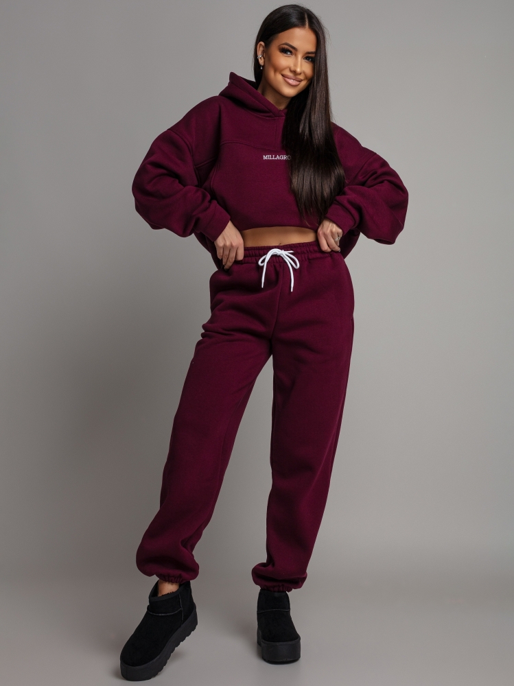 Komplet dresowy bluza z kieszeniami i  spodnie bordowy PREMIUM Polska Produkcja